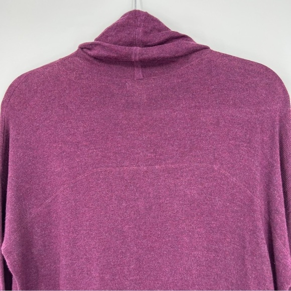 Akini Cowl-Neck Long Sleeves Drawstring Knit Purple Side Slit Pullover Sweater - Picture 10 of 11